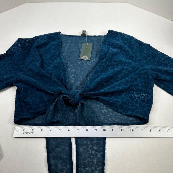 Wild Fable Women's Size Medium Blouse Tie Front Long Sleeve Dark Teal New - Picture 11 of 12